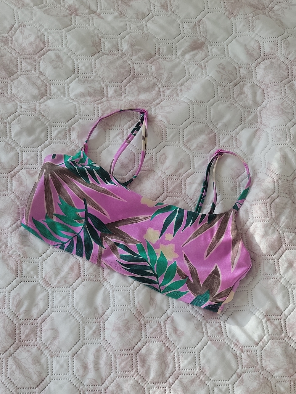 T.J.Maxx Pink Tropical Leaf Bikini Top